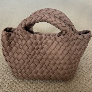 Woven Top-Handle Tote Bag in Taupe
